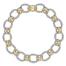 14K Yellow and White Gold Bracelet with Alternating Links and Pave Diamonds - 2.26 ct
