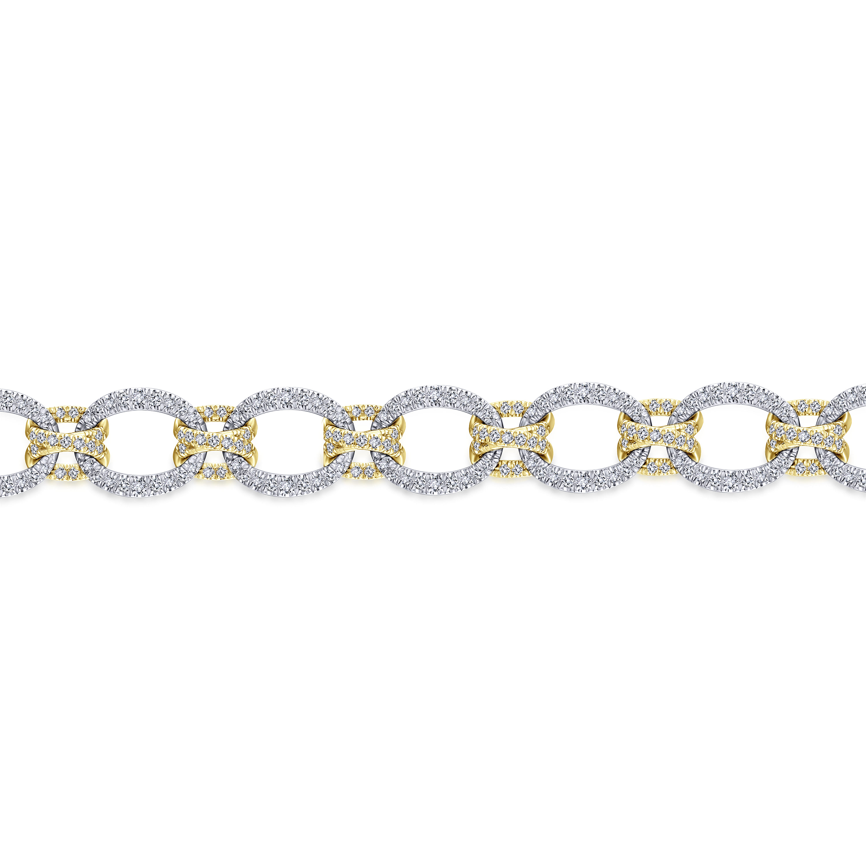 14K Yellow and White Gold Bracelet with Alternating Links and Pave Diamonds - 2.26 ct - Shot 2
