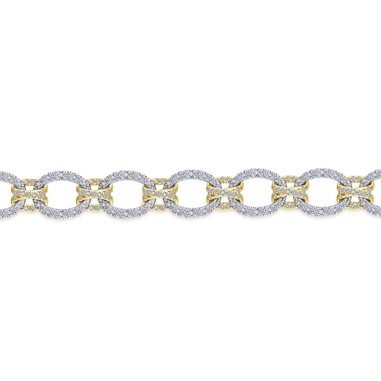 14K Yellow and White Gold Bracelet with Alternating Links and Pave Diamonds - 2.26 ct - Shot 2