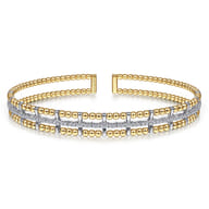 14K Yellow and White Gold Bujukan Bead Cuff Bracelet with Inner Diamond Channel