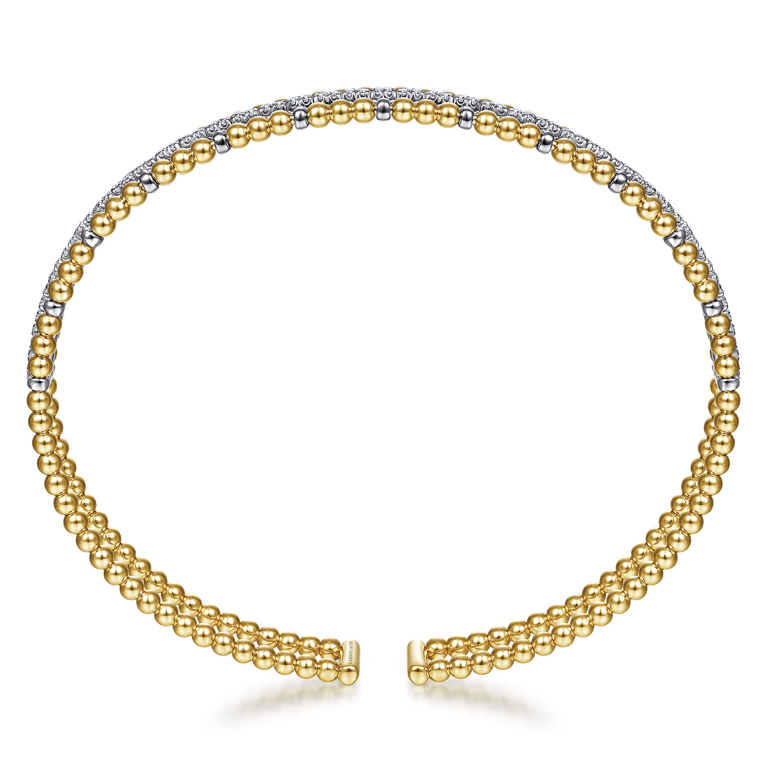 14K Yellow and White Gold Bujukan Bead Cuff Bracelet with Inner Diamond Channel - 0.35 ct - Shot 3