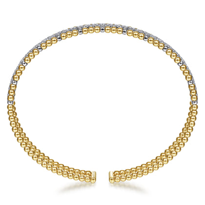 14K Yellow and White Gold Bujukan Bead Cuff Bracelet with Inner Diamond Channel