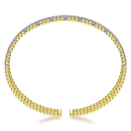 14K Yellow and White Gold Bujukan Bead Cuff Bracelet with Inner Diamond Channel - 0.35 ct - Shot 3