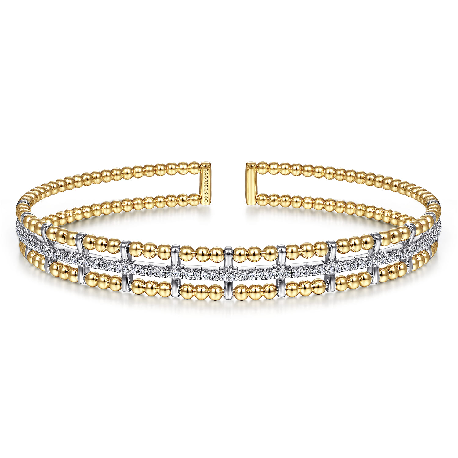 14K Yellow and White Gold Bujukan Diamond Cuff Bangle - 0.34 ct - Shot 1