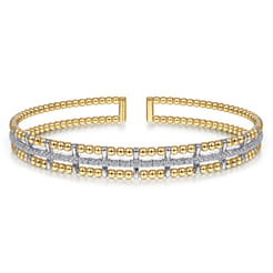 14K Yellow and White Gold Bujukan Diamond Cuff Bangle