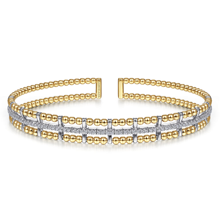 14K Yellow and White Gold Bujukan Diamond Cuff Bangle - 0.34 ct - Shot 1