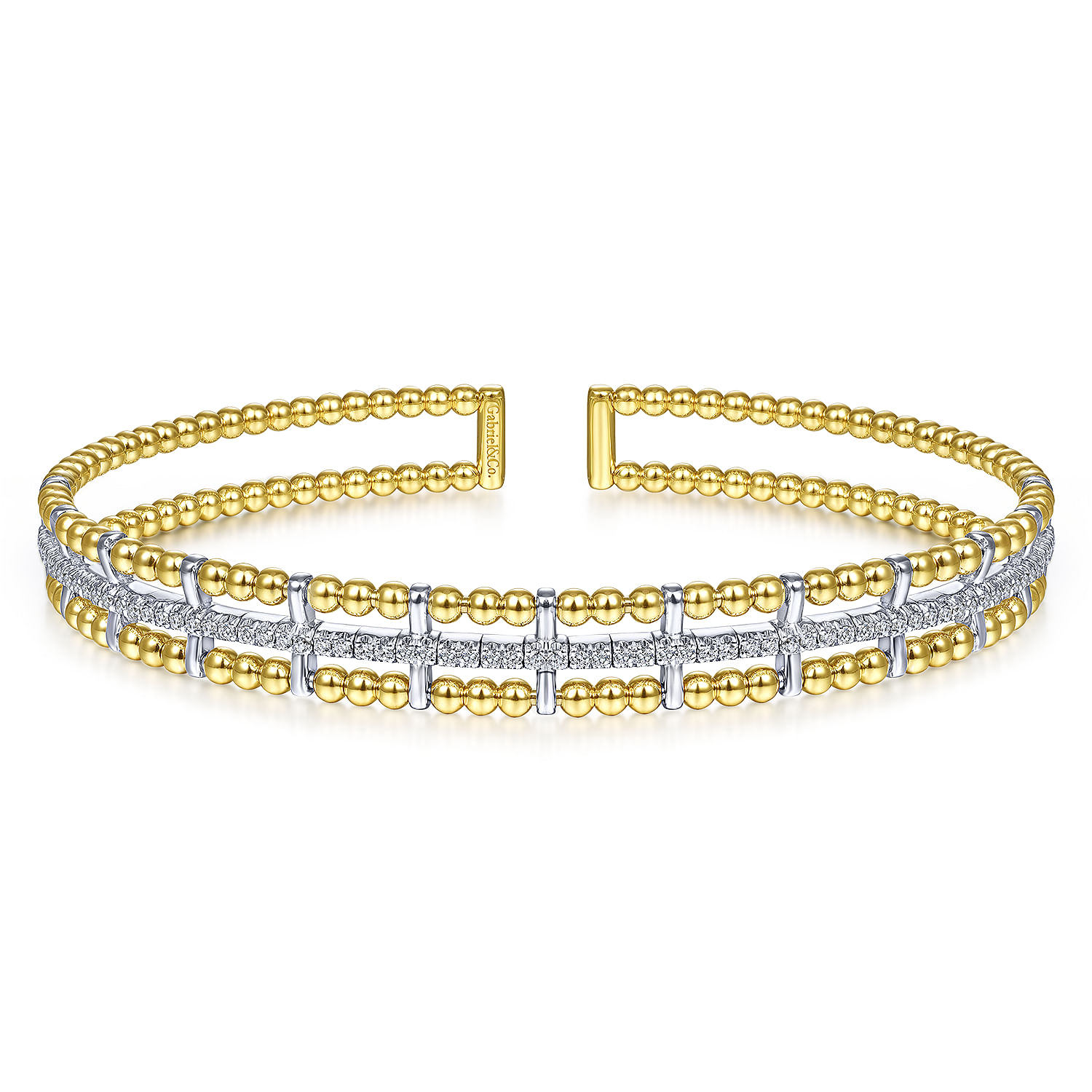14K Yellow and White Gold Bujukan Diamond Cuff Bangle