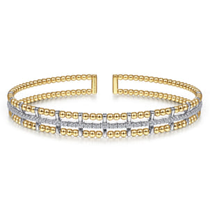 14K Yellow and White Gold Bujukan Diamond Cuff Bangle
