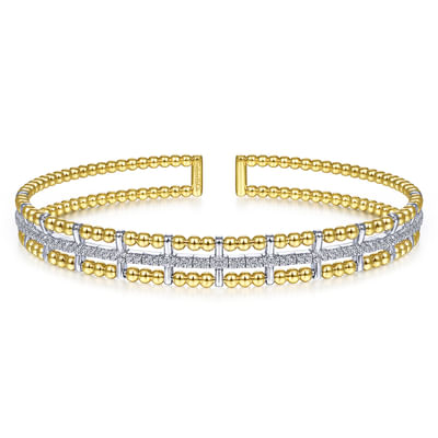 14K Yellow and White Gold Bujukan Diamond Cuff Bangle