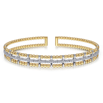 14K Yellow and White Gold Bujukan Diamond Cuff Bangle
