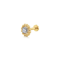 14K Yellow and White Gold Bujukan Diamond Single Flatback Stud Earring