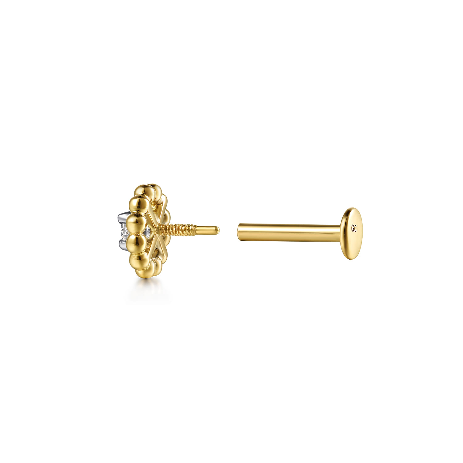 14K Yellow and White Gold Bujukan Diamond Single Flatback Stud Earring - 0.03 ct - Shot 3