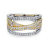 14K Yellow and White Gold Criss Crossing Multi Row Diamond Ring - 0.6 ct