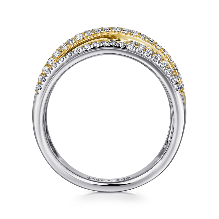14K Yellow and White Gold Criss Crossing Multi Row Diamond Ring - 0.6 ct - Shot 2