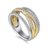 14K Yellow and White Gold Criss Crossing Multi Row Diamond Ring - 0.6 ct