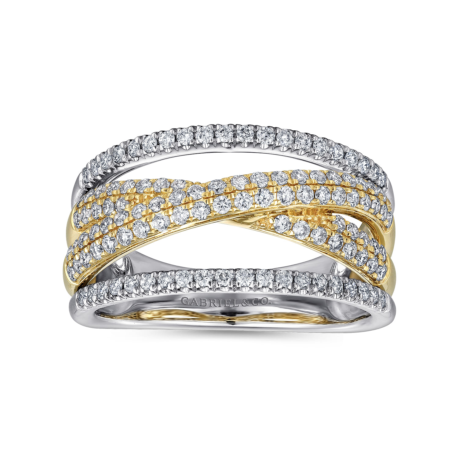14K Yellow and White Gold Criss Crossing Multi Row Diamond Ring - 0.6 ct - Shot 4