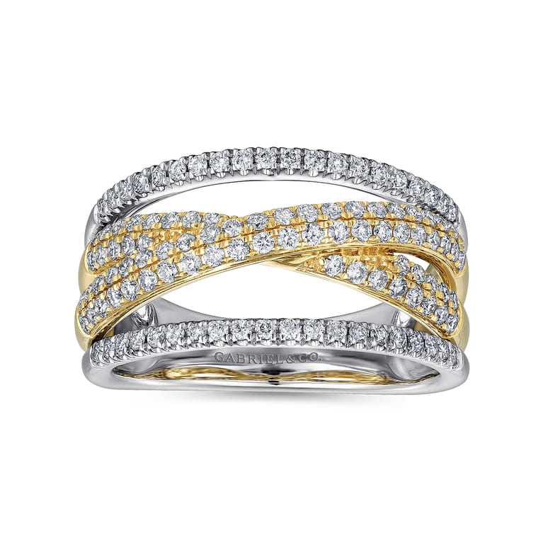 14K Yellow and White Gold Criss Crossing Multi Row Diamond Ring - 0.6 ct - Shot 4
