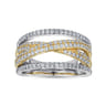 14K Yellow and White Gold Criss Crossing Multi Row Diamond Ring - 0.6 ct
