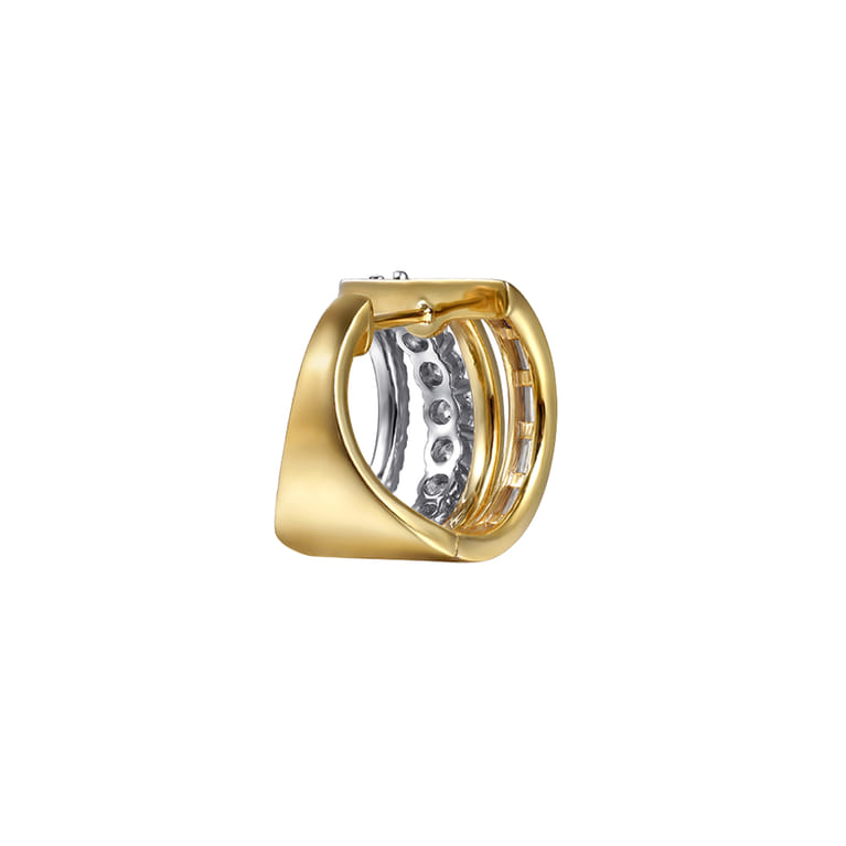 14K Yellow and White Gold Diamond 15mm Huggie Earrings - 2.1 ct - Shot 3