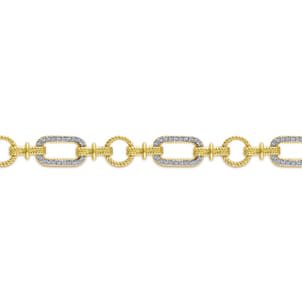 14K Yellow and White Gold Diamond Bracelet with Alternating Links