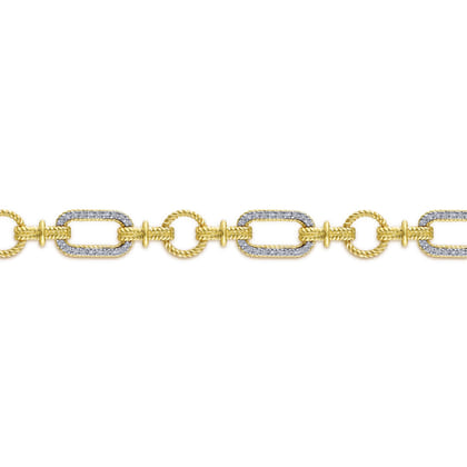 14K Yellow and White Gold Diamond Bracelet with Alternating Links