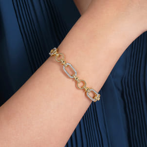 14K Yellow and White Gold Diamond Bracelet with Alternating Links