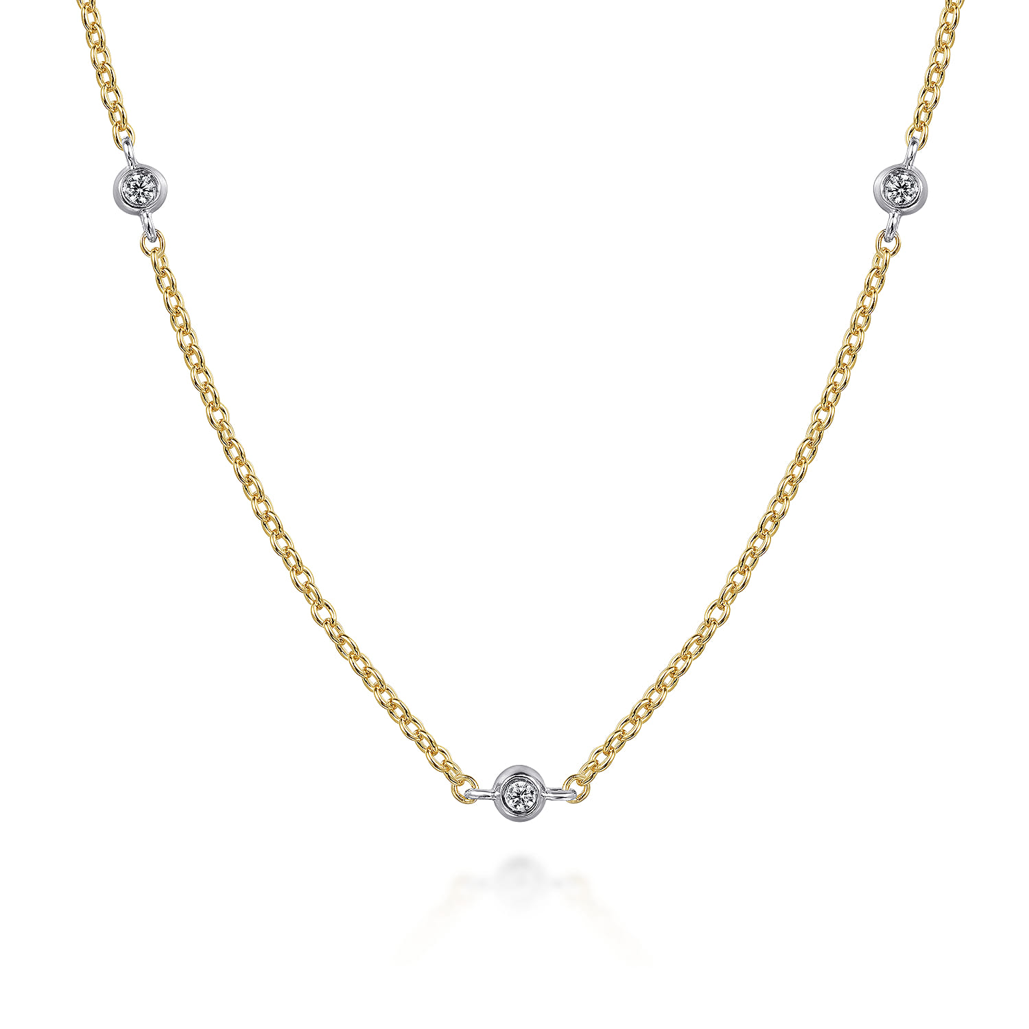 14K Yellow and White Gold Diamond Station Necklace - 0.08 ct - Shot 1