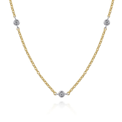 14K Yellow and White Gold Diamond Station Necklace