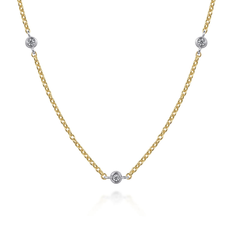 14K Yellow and White Gold Diamond Station Necklace - 0.08 ct - Shot 1