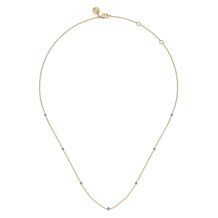 14K Yellow and White Gold Diamond Station Necklace - 0.08 ct - Shot 2