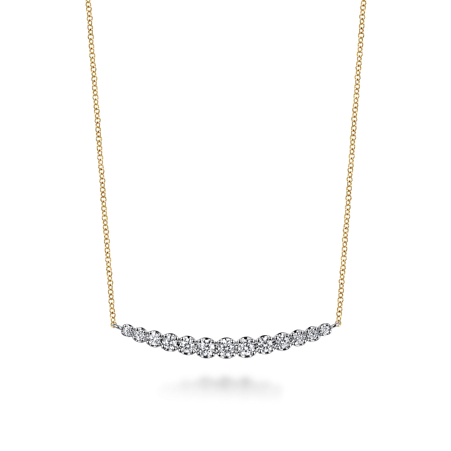 14K Yellow and White Gold Graduating Diamond Bar Necklace - 0.75 ct - Shot 1