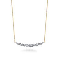 14K Yellow and White Gold Graduating Diamond Bar Necklace