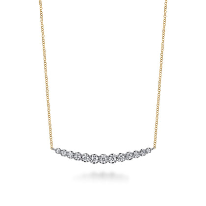 14K Yellow and White Gold Graduating Diamond Bar Necklace