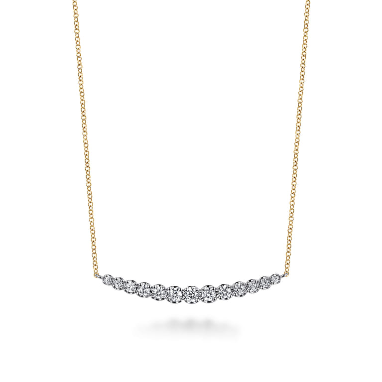 14K Yellow and White Gold Graduating Diamond Bar Necklace - 0.75 ct - Shot 1