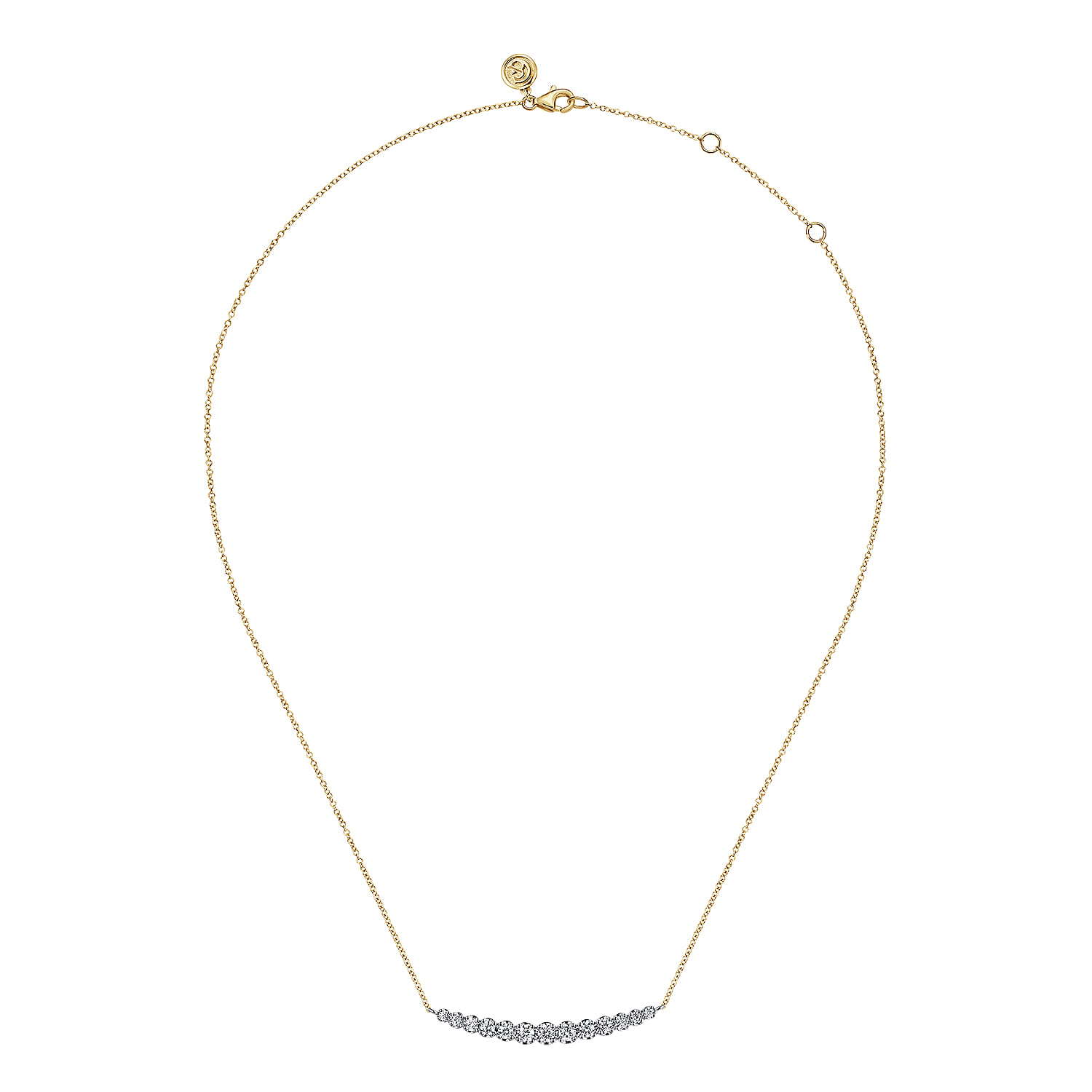 14K Yellow and White Gold Graduating Diamond Bar Necklace - 0.75 ct - Shot 2