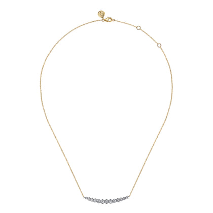 14K Yellow and White Gold Graduating Diamond Bar Necklace