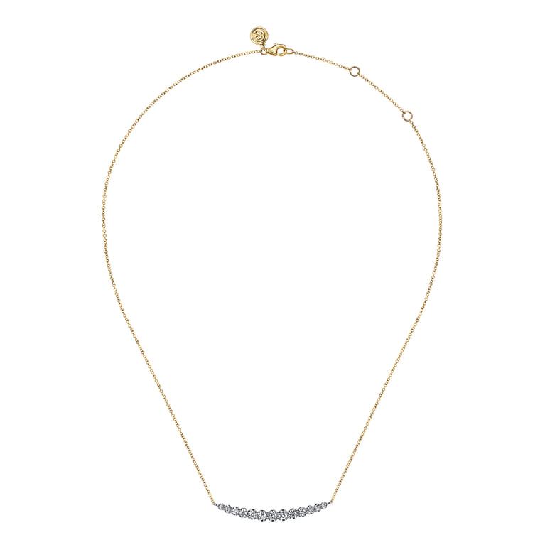 14K Yellow and White Gold Graduating Diamond Bar Necklace - 0.75 ct - Shot 2