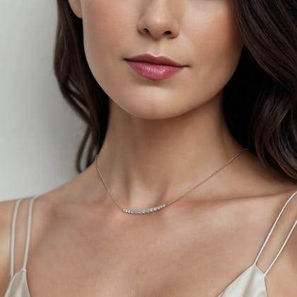 14K Yellow and White Gold Graduating Diamond Bar Necklace