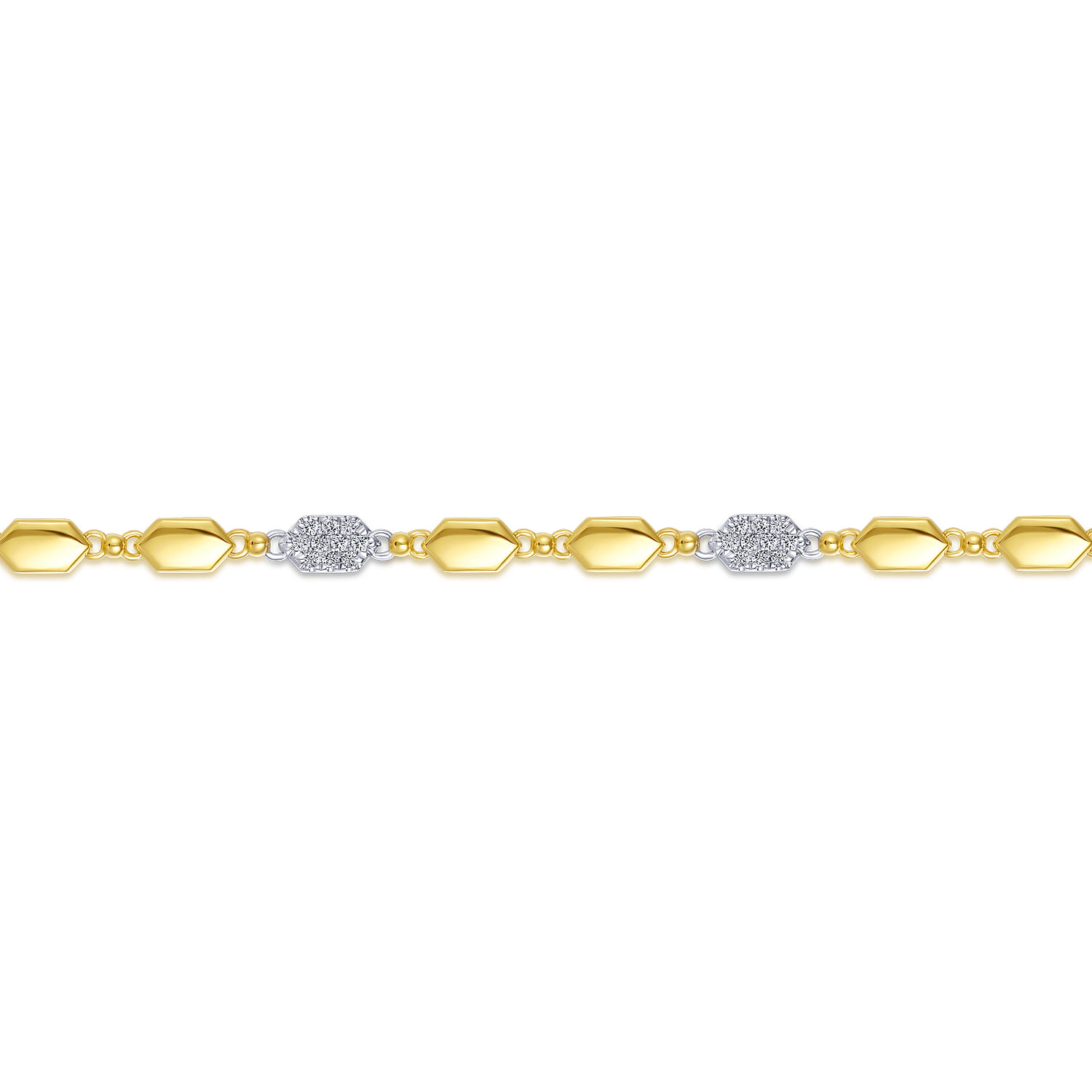 14K Yellow and White Gold Hexagon and Pave Diamond Tennis Bracelet - 0.4 ct - Shot 2