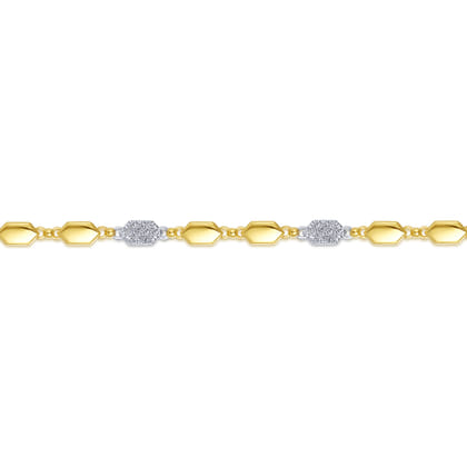 14K Yellow and White Gold Hexagon and Pave Diamond Tennis Bracelet