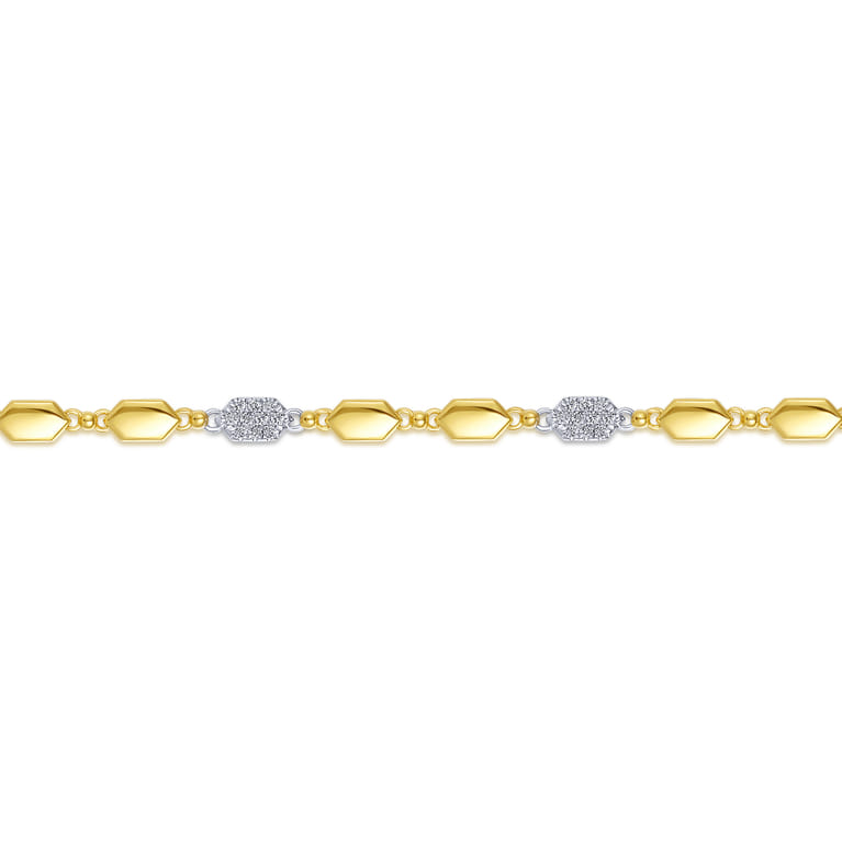 14K Yellow and White Gold Hexagon and Pave Diamond Tennis Bracelet - 0.4 ct - Shot 2