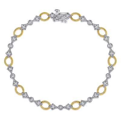 14K Yellow and White Gold Link and Bow Diamond Tennis Bracelet