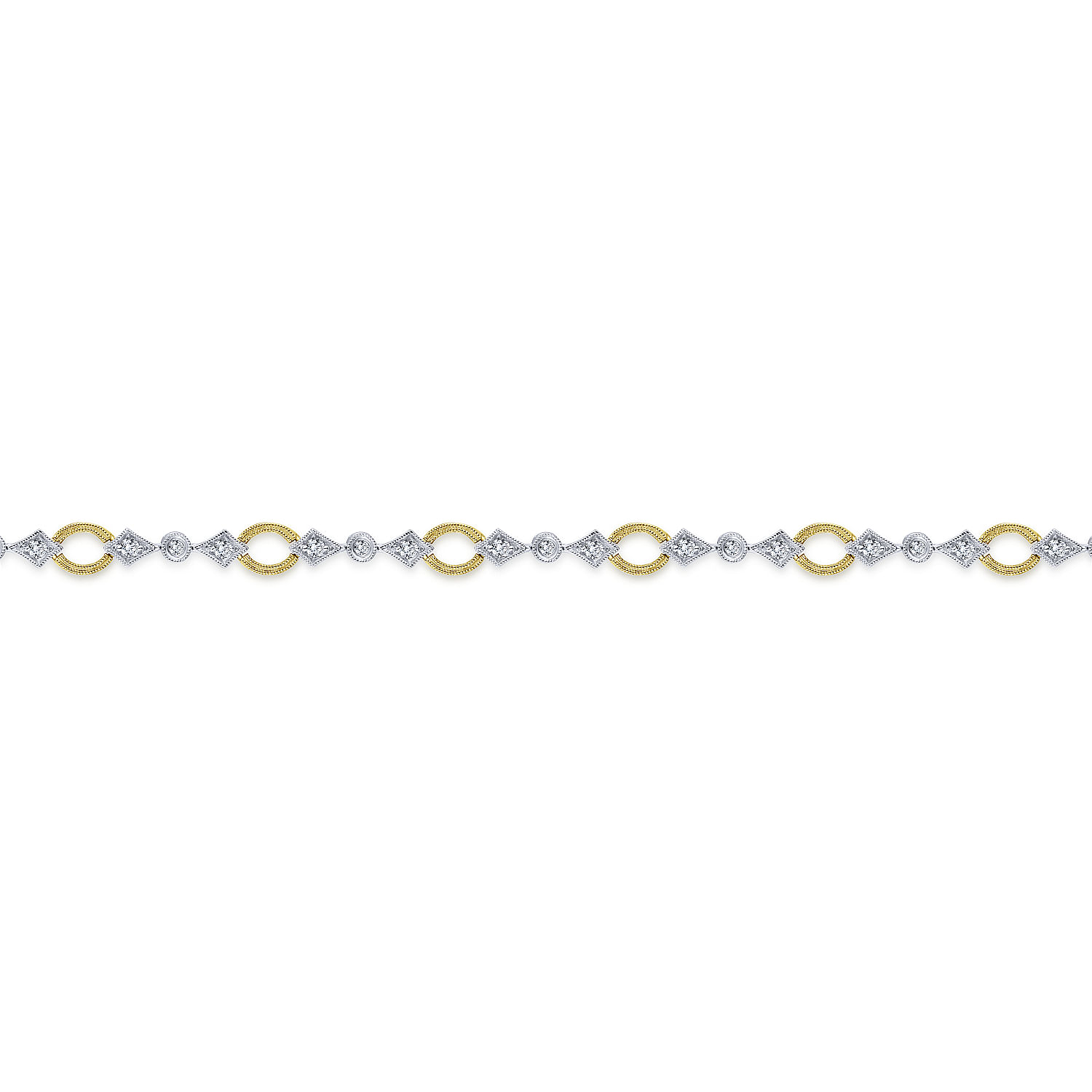 14K Yellow and White Gold Link and Bow Diamond Tennis Bracelet