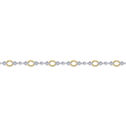 14K Yellow and White Gold Link and Bow Diamond Tennis Bracelet