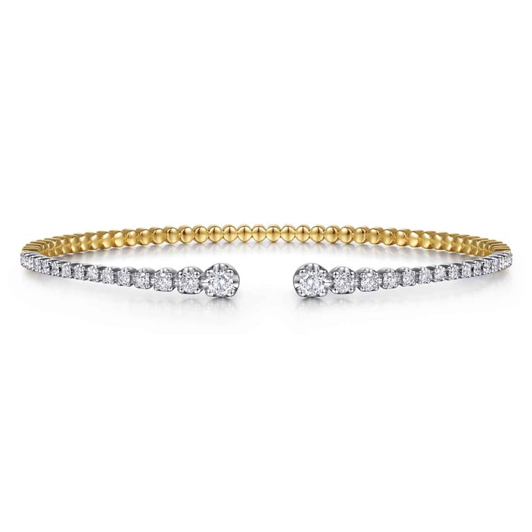 14K Yellow and White Gold Split Cuff Bracelet with Graduating Diamonds - 0.51 ct - Shot 1