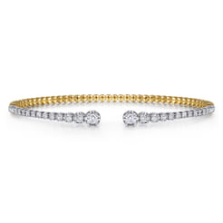 14K Yellow and White Gold Split Cuff Bracelet with Graduating Diamonds
