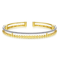 14K Yellow and White Gold Split Cuff with Pyramids and Diamonds