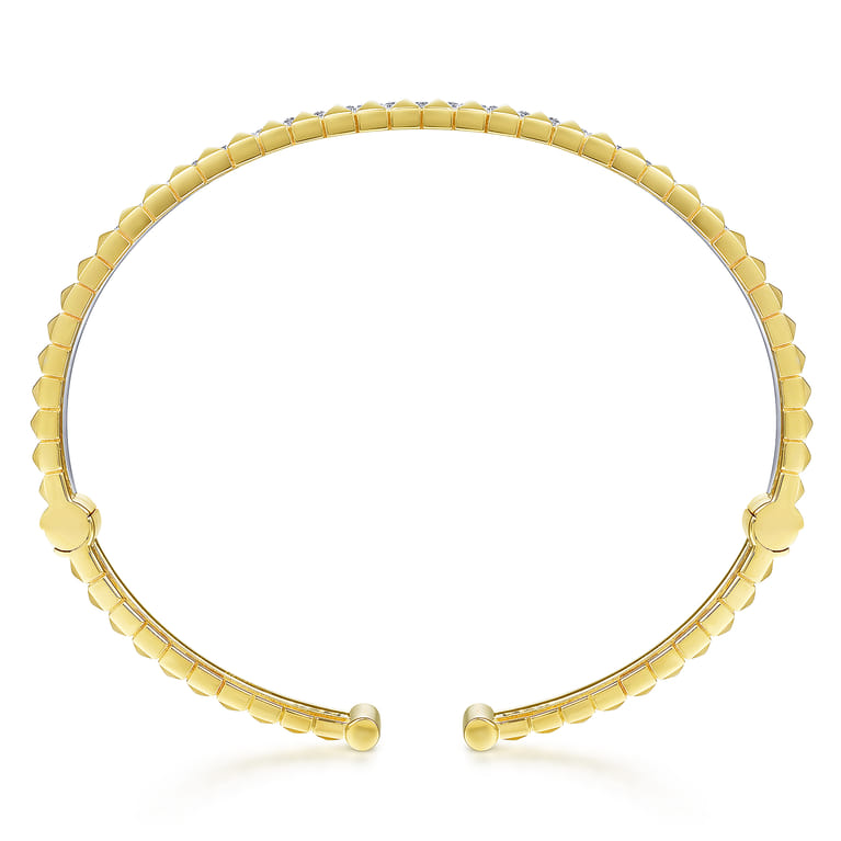 14K Yellow and White Gold Split Cuff with Pyramids and Diamonds - 0.4 ct - Shot 3