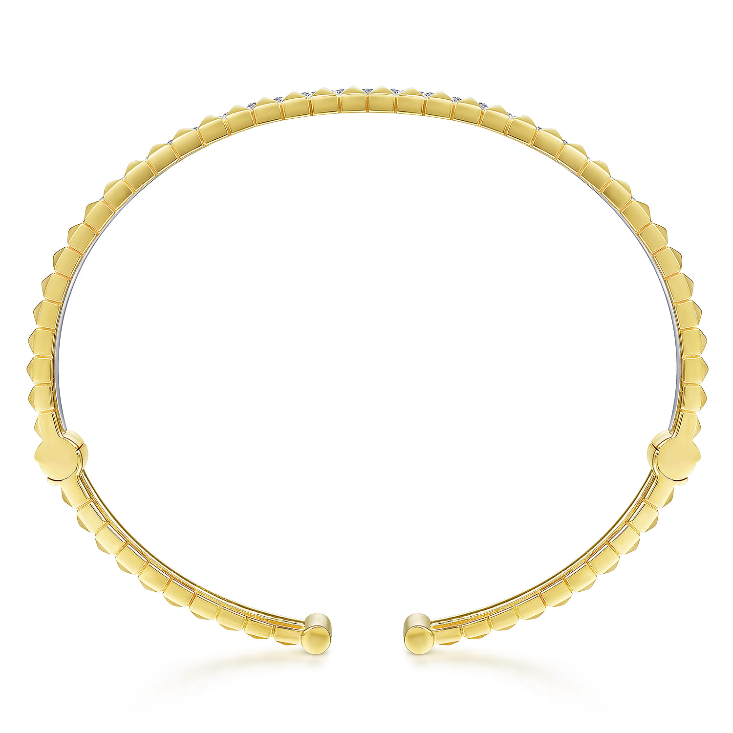14K Yellow and White Gold Split Cuff with Pyramids and Diamonds - 0.45 ct - Shot 3