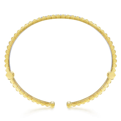 14K Yellow and White Gold Split Cuff with Pyramids and Diamonds